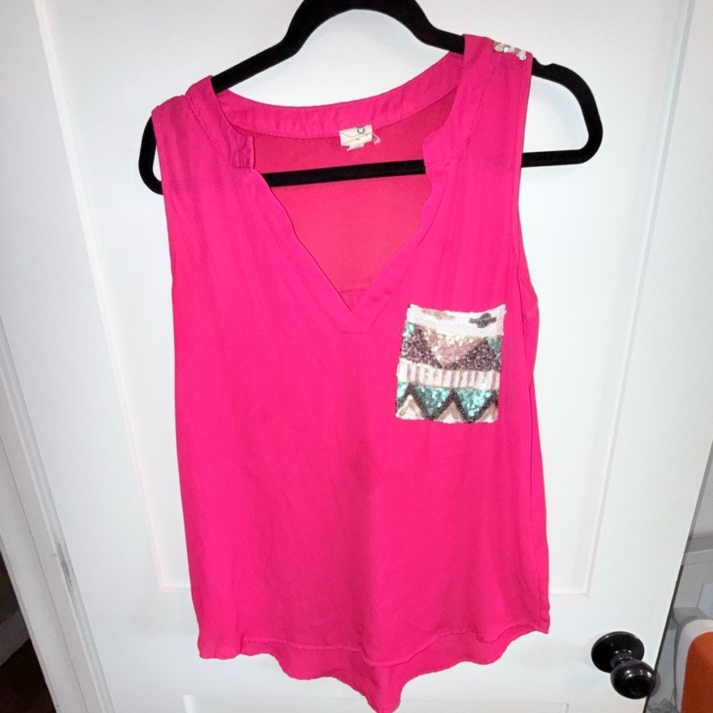 Pink Owl Fuchsia Tank Top with Patterned Pocket
